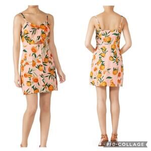 Clementine Citrus Parker Adara Fruit Print Mini Dress Size 2 100% Linen Summer